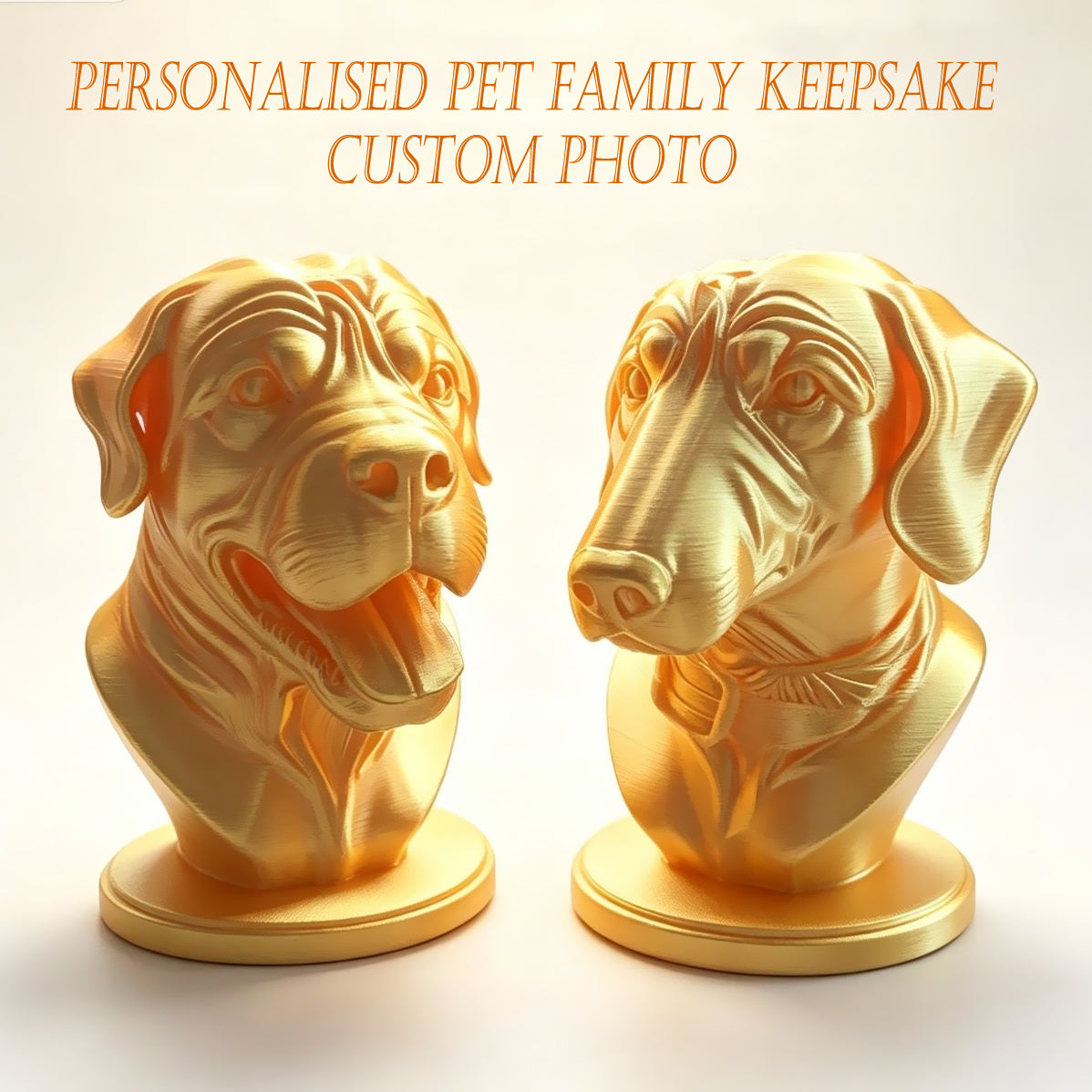 Gold 3D Bust - People & Pets Custom 3D Pet Head Keepsake