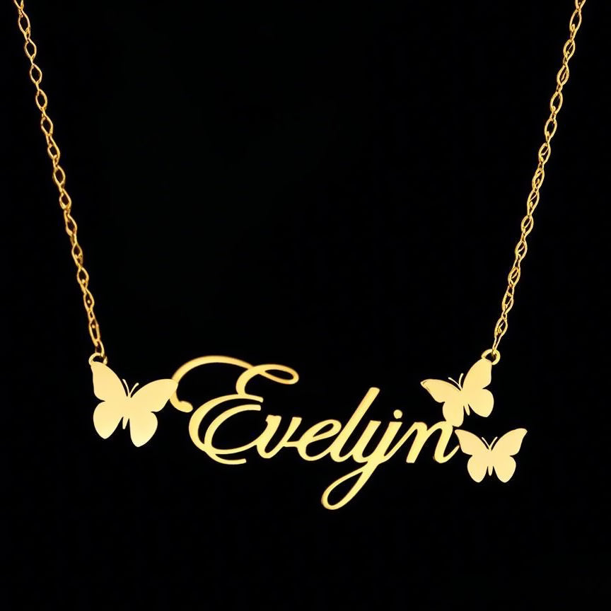 Double Heart Name Necklace Personalised engraving Personalised Necklace