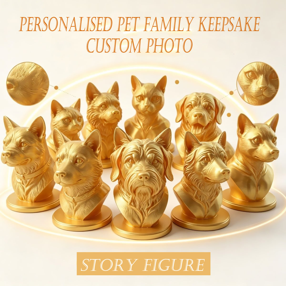 Gold 3D Bust - People & Pets Custom 3D Pet Head Keepsake