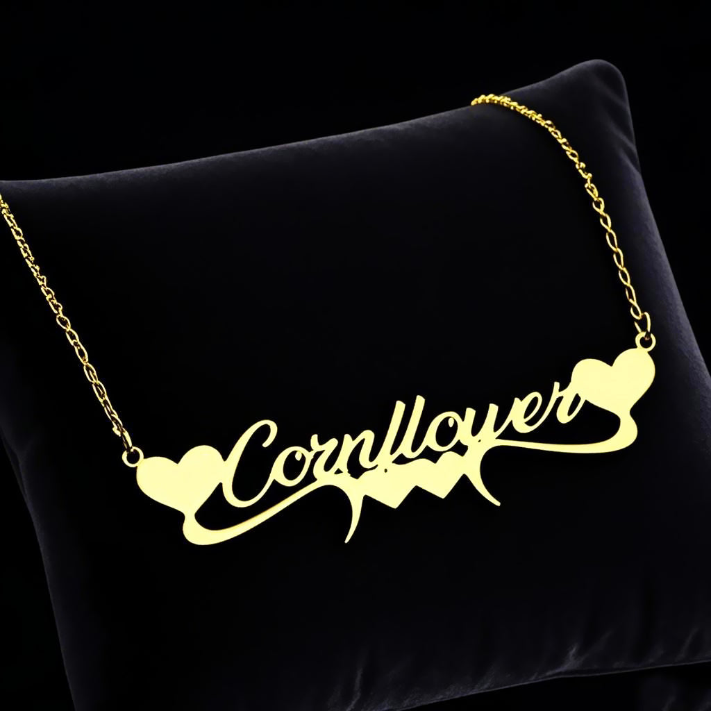 Double Heart Name Necklace Personalised engraving Personalised Necklace