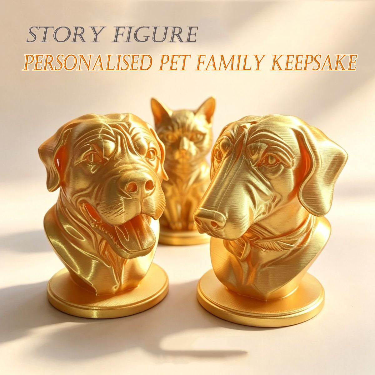 Gold 3D Bust - People & Pets Custom 3D Pet Head Keepsake