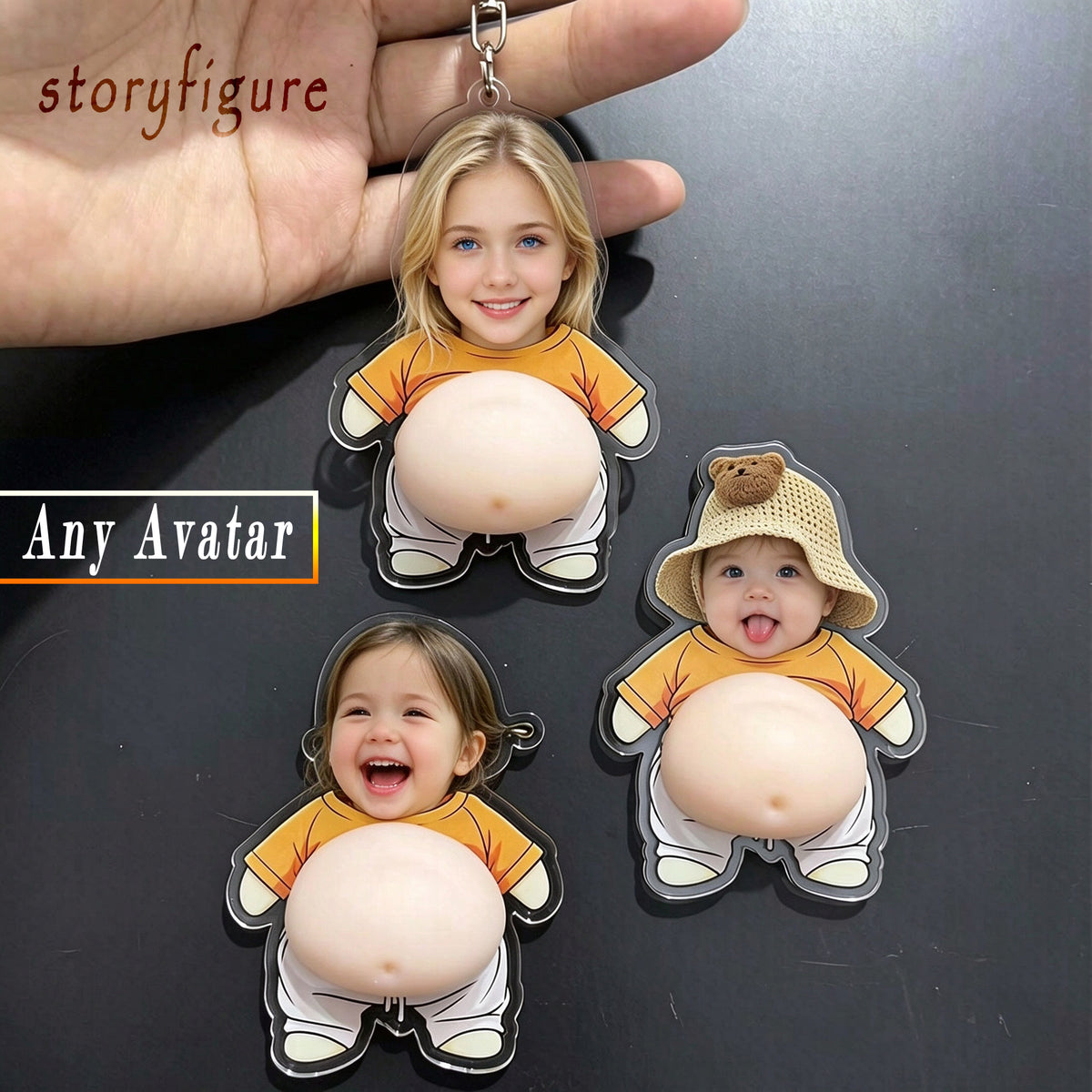 Personalised Photo Keychain - Custom Chibi Doll Keyring & Magnet, 3-Pack Fridge Magnet