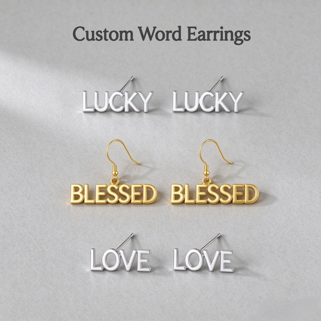 Personalised Name Earrings - Custom Initial Studs, 2 Pairs